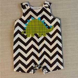 mud pie dinosaur 6-9 months baby boy romper one piece overalls chevron